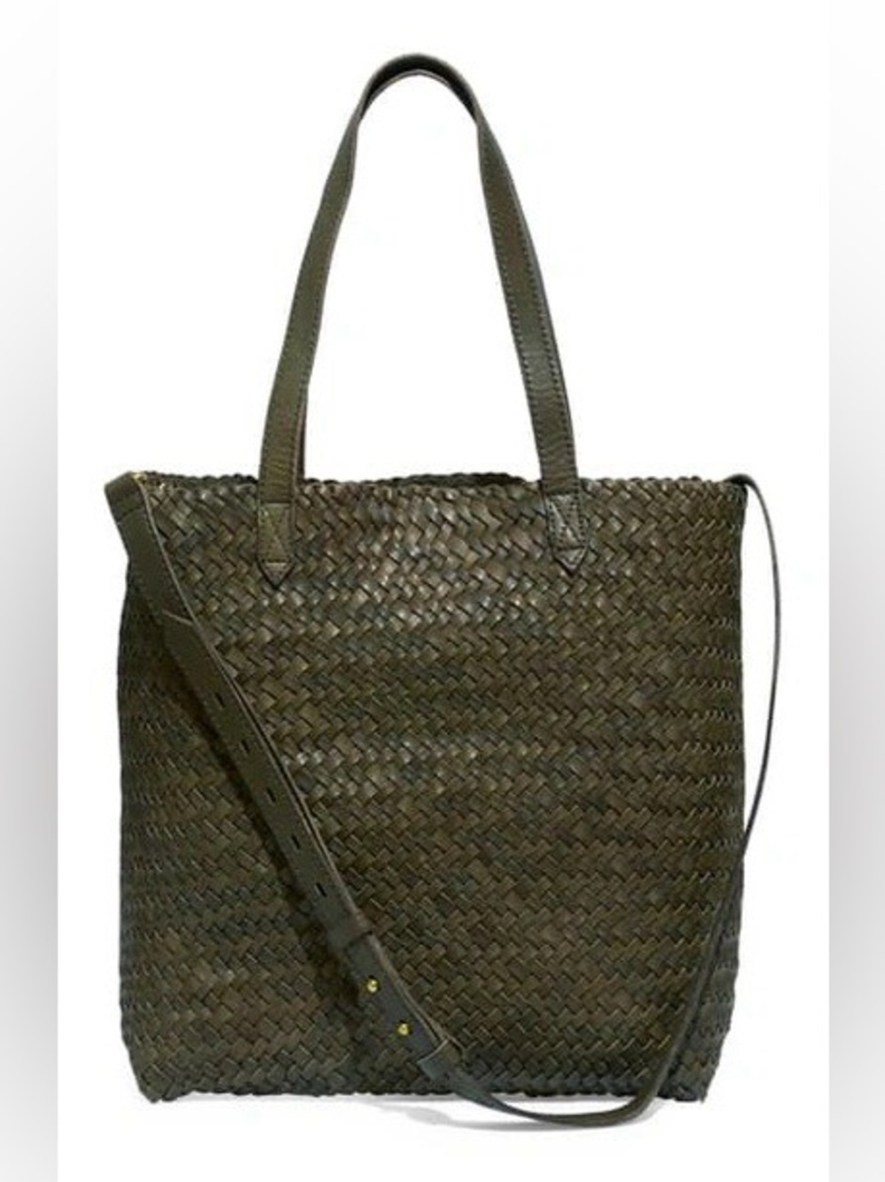 The Medium Transport Tote: Woven Leather Edition Green.